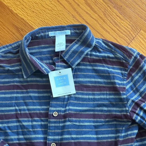 Janie and Jack flannel blue striped shirt Size 8 NWT - Picture 3 of 7